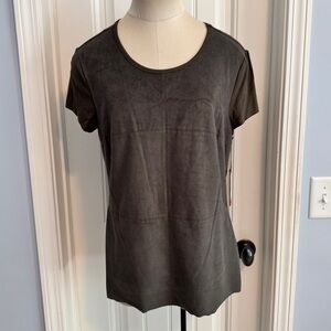 NEW Vince Camuto Large Green Suede - Feel Short Sleeve Blouse Top ~ Classic